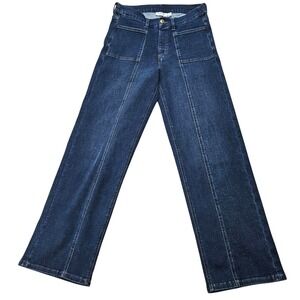 Denim & Co Womens Dark Wash Stretch Straight Wide Leg Seamed Jeans A455564 Sz 8